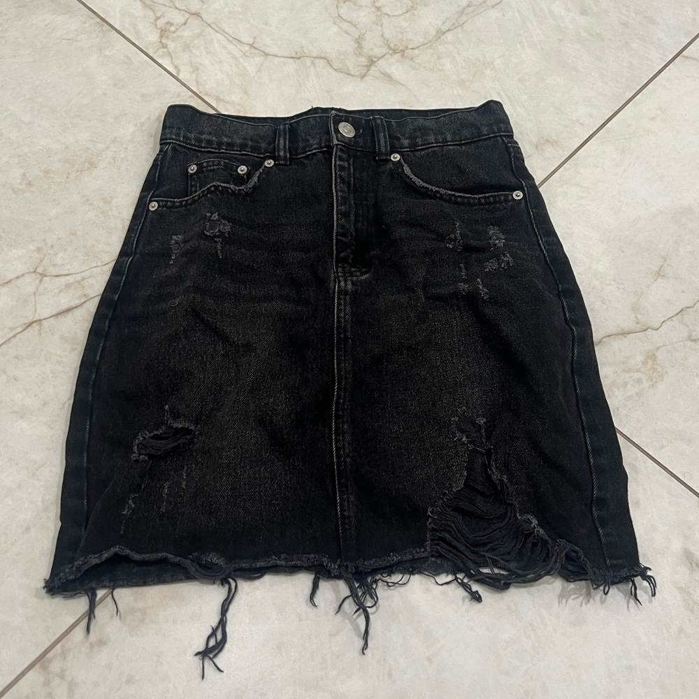 ZARA Black Denim Distressed Mini Skirt Size Small